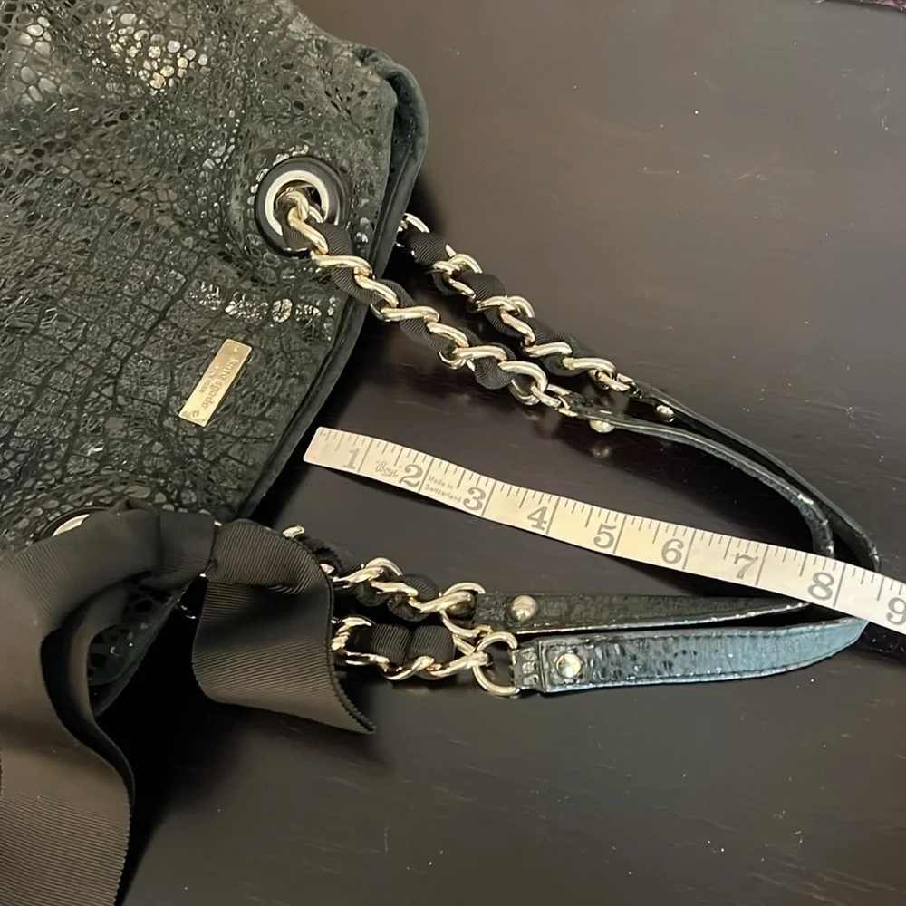 Kate Spade Y2K Black Patent Leather Croc Pattern Shoulder Bag Satchel Tote EUC